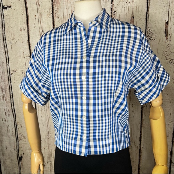 NEW NWT Theory Dillon Plaid Cropped Plaid Checkered Button Down Shirt Top Petite - Picture 2 of 16